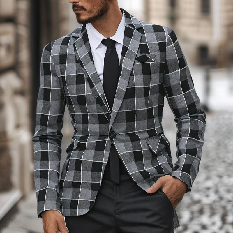 Men's Vintage Check Casual Blazer 12002269X