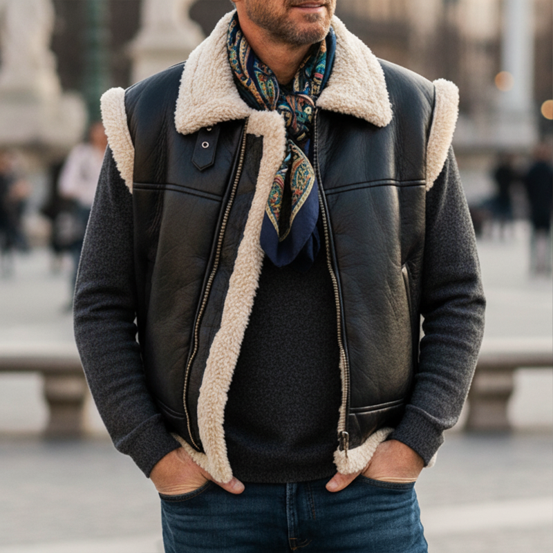 Men's Fashion PU Leather And Faux Sheepskin Vest MTA2454I6U