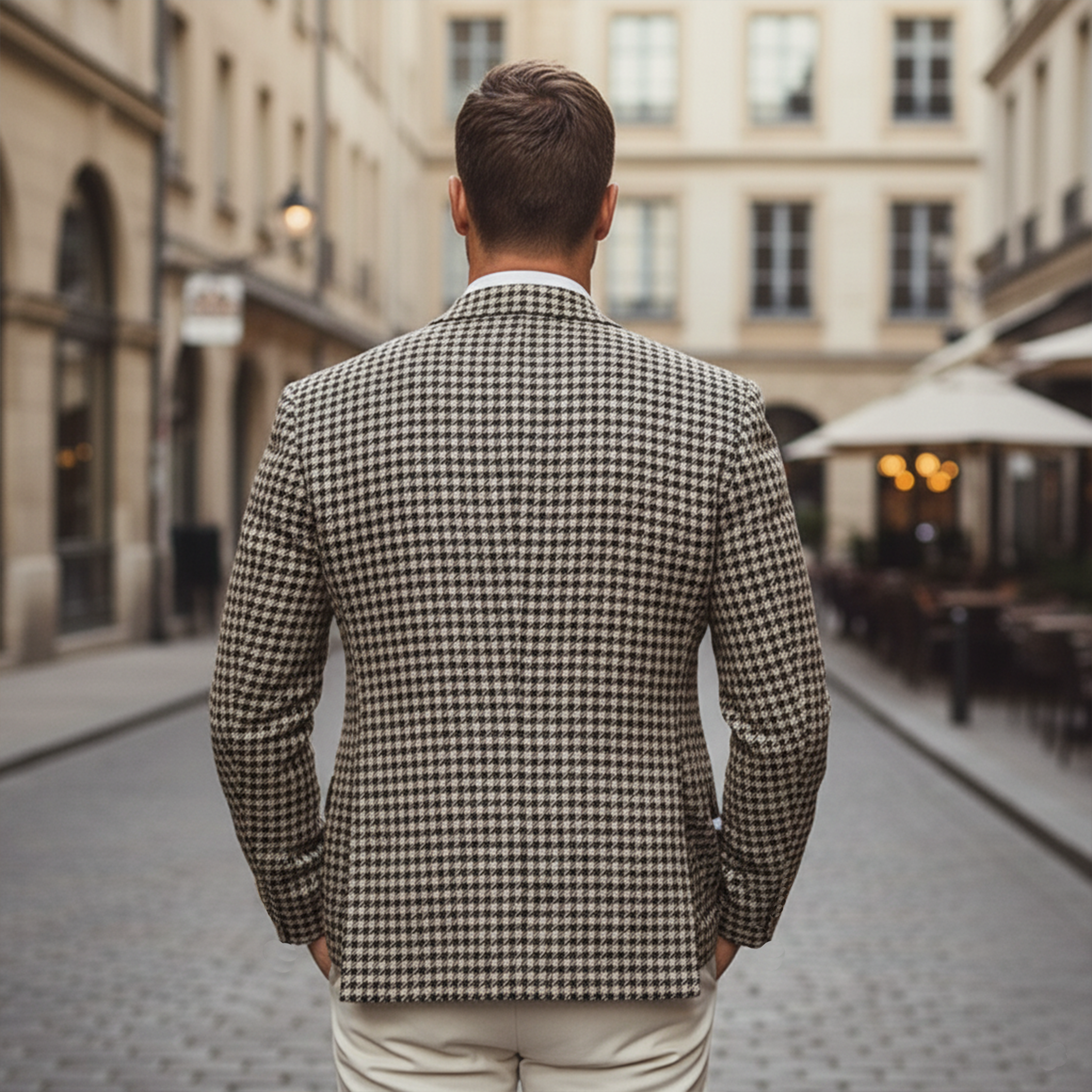 Men's Classic Light Business Faux Woolen Houndstooth Single-breasted Blazer MTA2289I6K