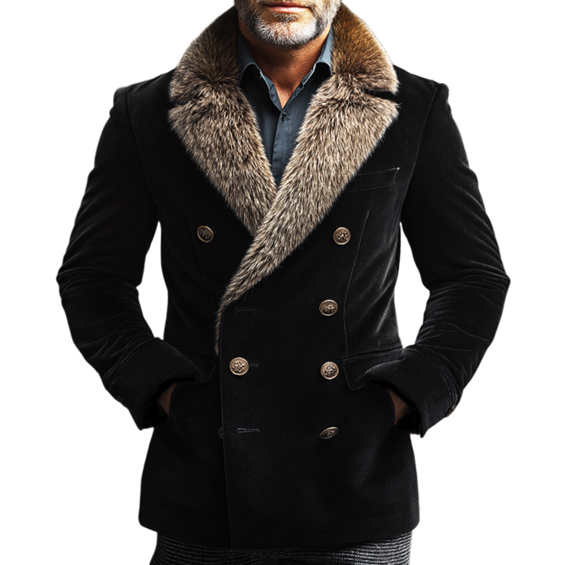 Men's Vintage Casual Fur Collar Double-Breasted Velvet Blazer MTA2264I2TO