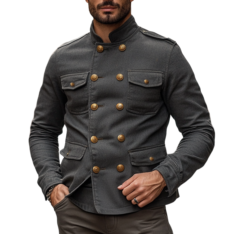 Men's Vintage Solid Color Double Breasted Slim Fit Jacket MTA0482I7X