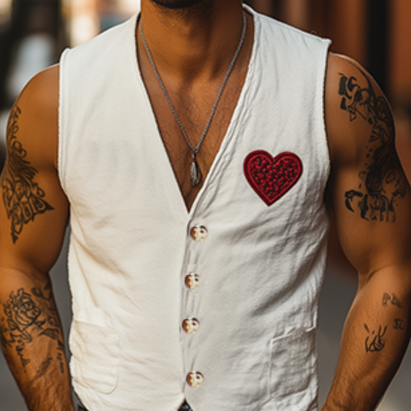 Men's Fashion Casual Spring and Summer Resort Style Linen Embroidered Vest 13236002K