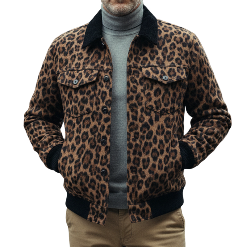 Men's Vintage Casual Leopard Print Lapel Jacket MTA2406I0TO