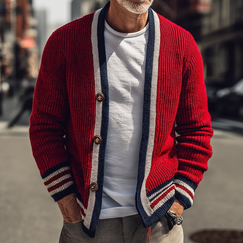 Men's Retro Casual Striped Knit Button Cardigan MTA0527I5TO