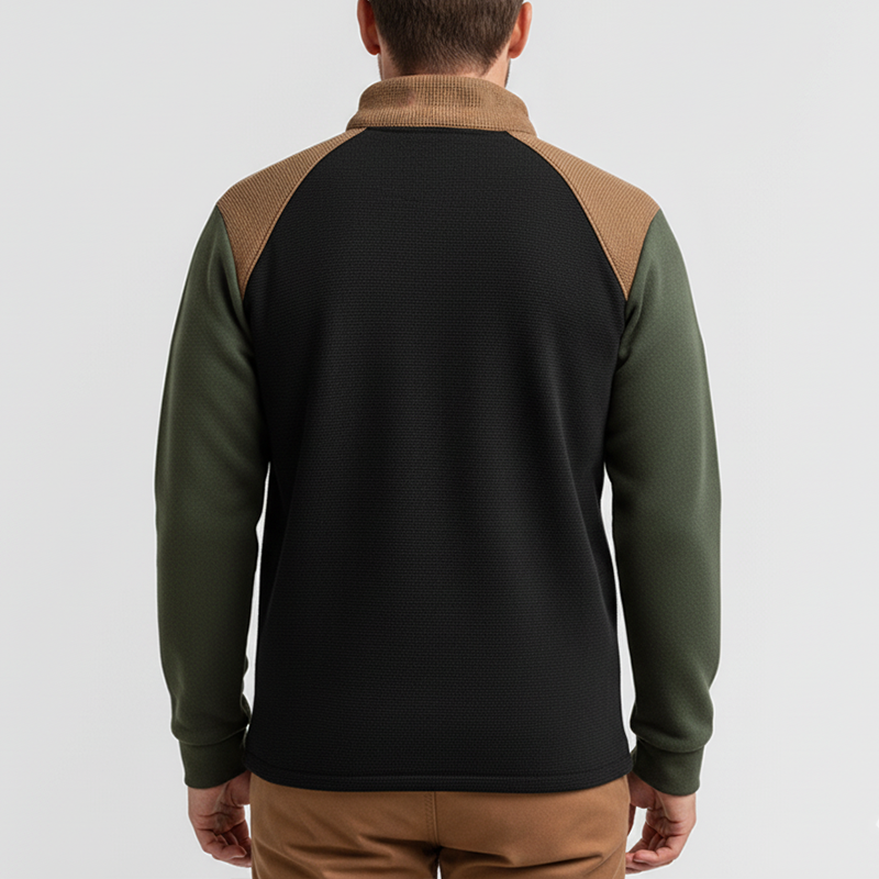 Men's Winter Retro Color Block Waffle Texture Half-Zip High Neck Sweatshirt MTA2726J6P
