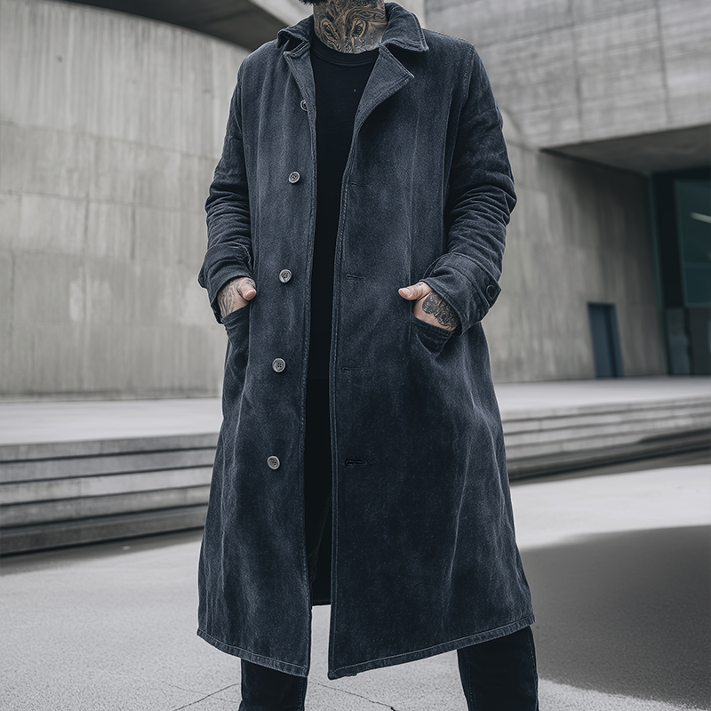 Men's Retro Casual Washed Lapel Long Trench Coat MTA2114H4TO