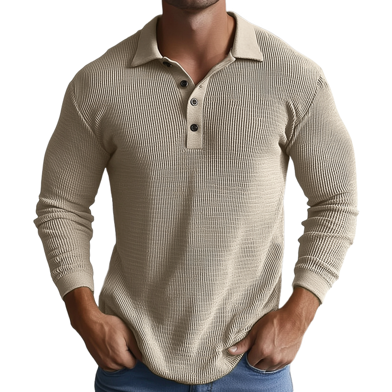Men's Classic Striped Knit Long Sleeve Polo Shirt MTA0266H3U