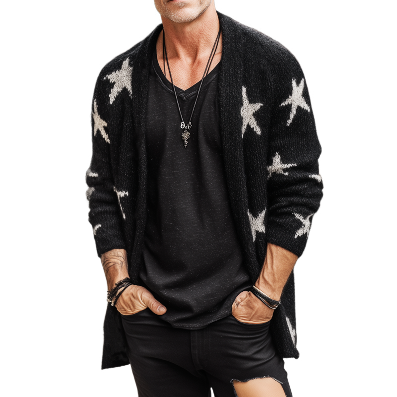 Men's Spring And Autumn Retro Casual Star Knitted Cardigan MTA2841H2U