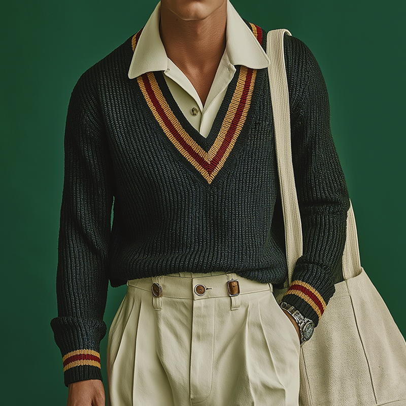 Men's Retro Casual British College Style Knitted V-neck Sweater MTA1817I1TO