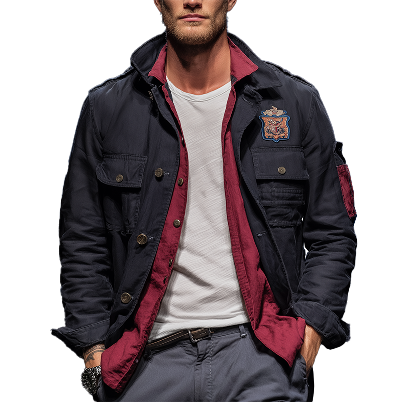 Men's Retro Contrast Patch Cotton Blend Casual Jacket MTA2650H5P