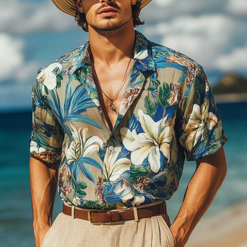 Men's Summer Hawaiian Vacation Print Short Sleeve Shirt MTA2699E1U