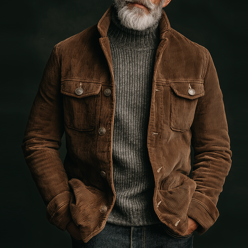 Men's Retro Casual Corduroy Stand Collar Button Jacket MTA2811J6TO