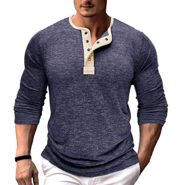 Men's Color Block Henley Collar Long Sleeve T-shirt 81195271Z