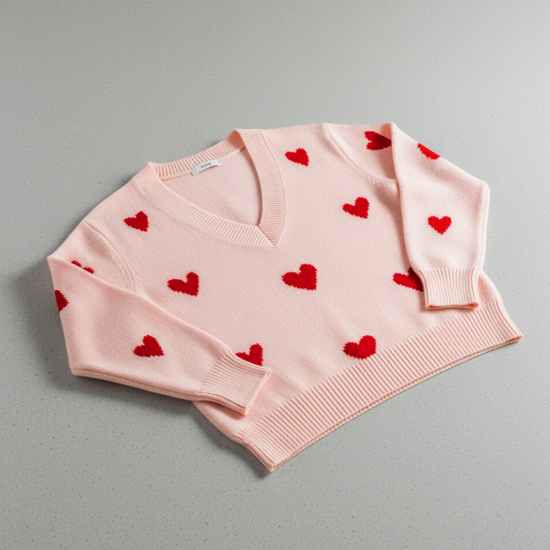 Men's Casual V-Neck Heart Pattern Pink Pullover Sweater MTA1357I5U