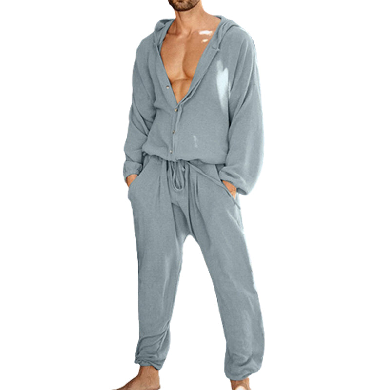 Men's Casual Solid Color Drawstring Hoodie Shirt Pants Set 65181455Y
