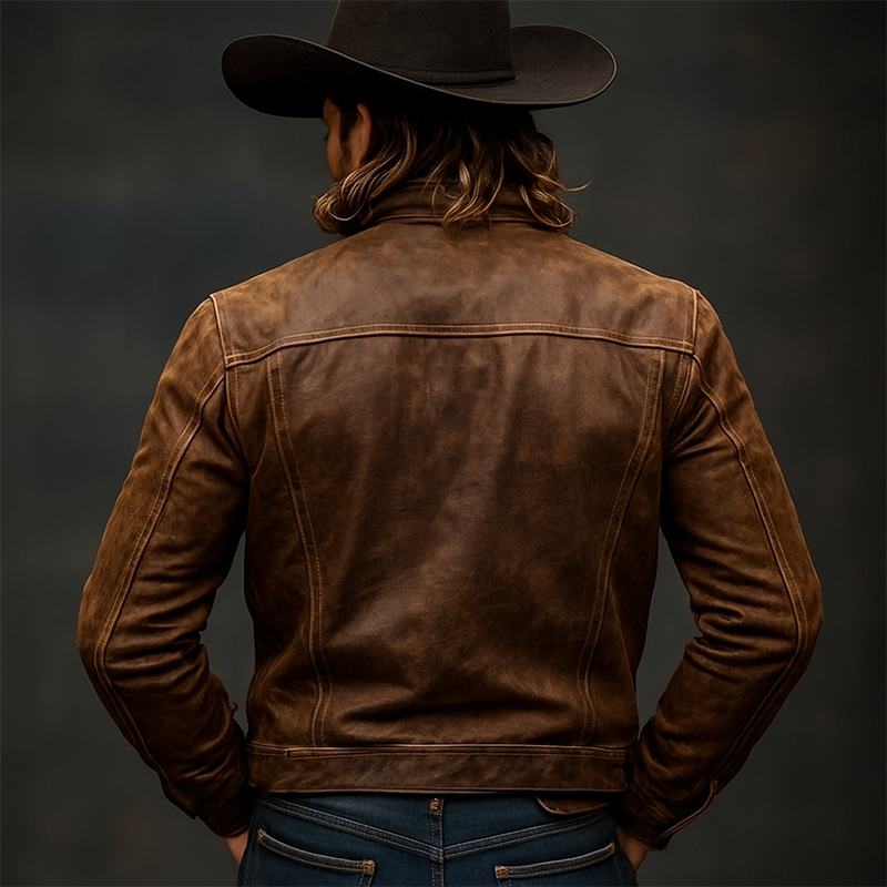 Men's Vintage Distressed PU Leather Lapel Jacket MTA2098H3X