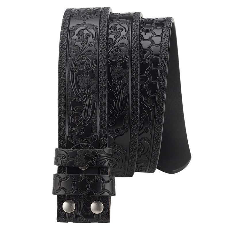 Men's Split Leather Vintage Embossed Smooth Buckle Belt 03835457U