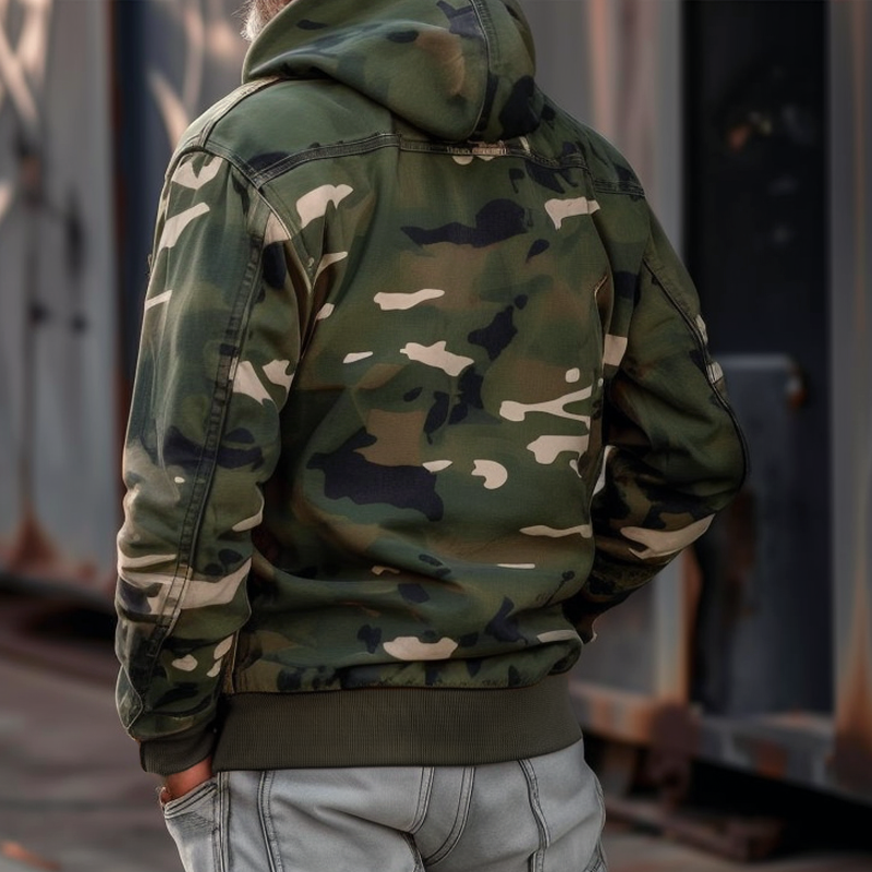 Herren-Cargojacke mit Camouflage-Muster, Kapuze, mehreren Taschen und Reißverschluss 69249000Z