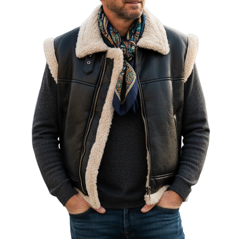 Men's Fashion PU Leather And Faux Sheepskin Vest MTA2454I6U
