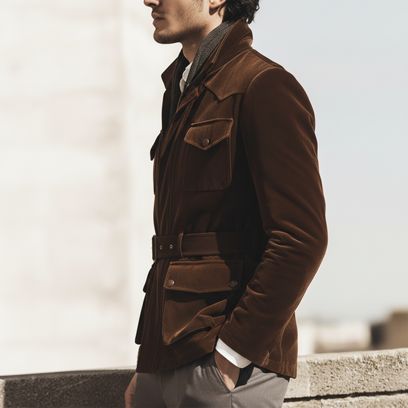 Men's Classic Business Velvet Belt Lapel Slim Fit Jacket MTA2959L6U