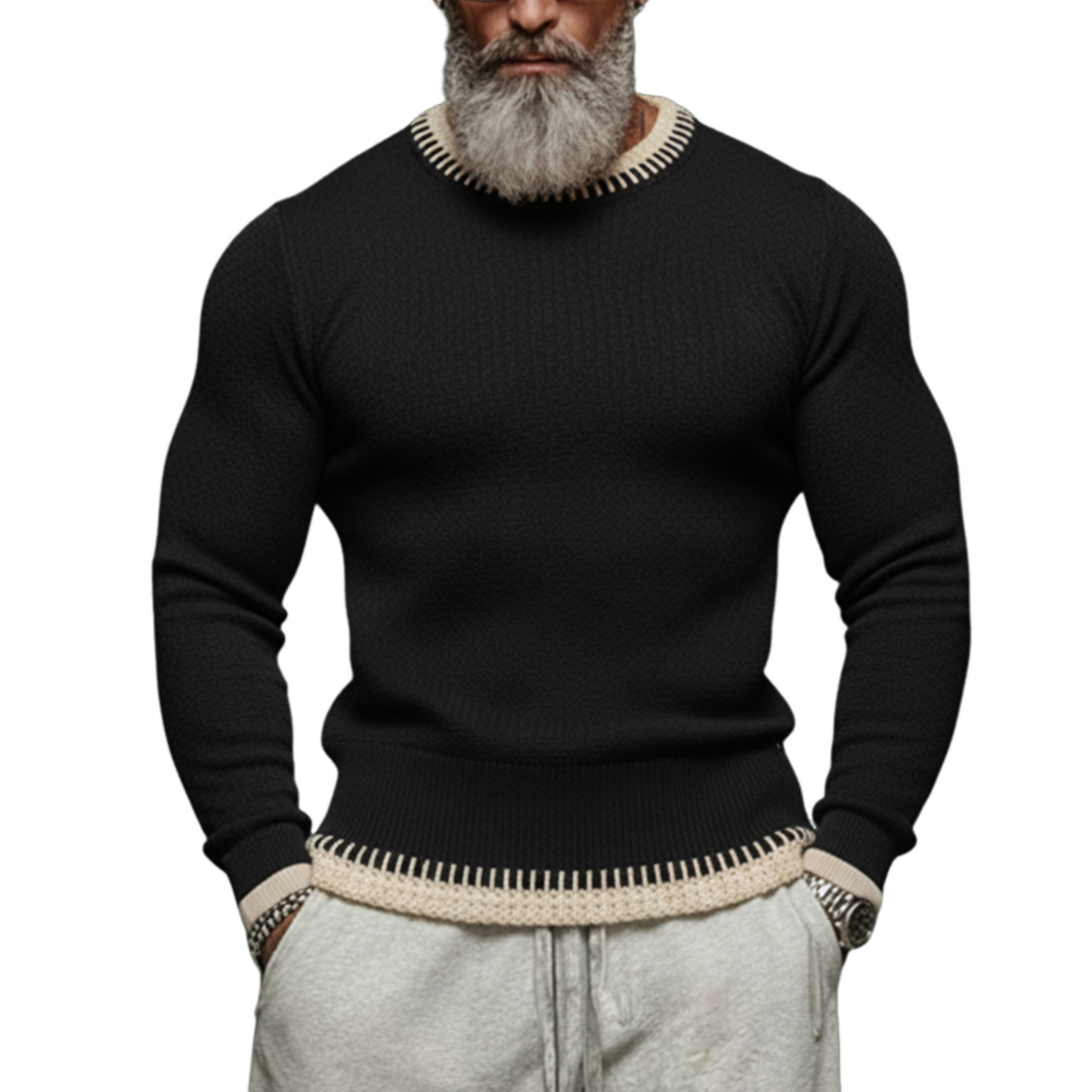 Men's Fashionable And Unique Crew Neck Slim Fit Sweater MTA2940J4K
