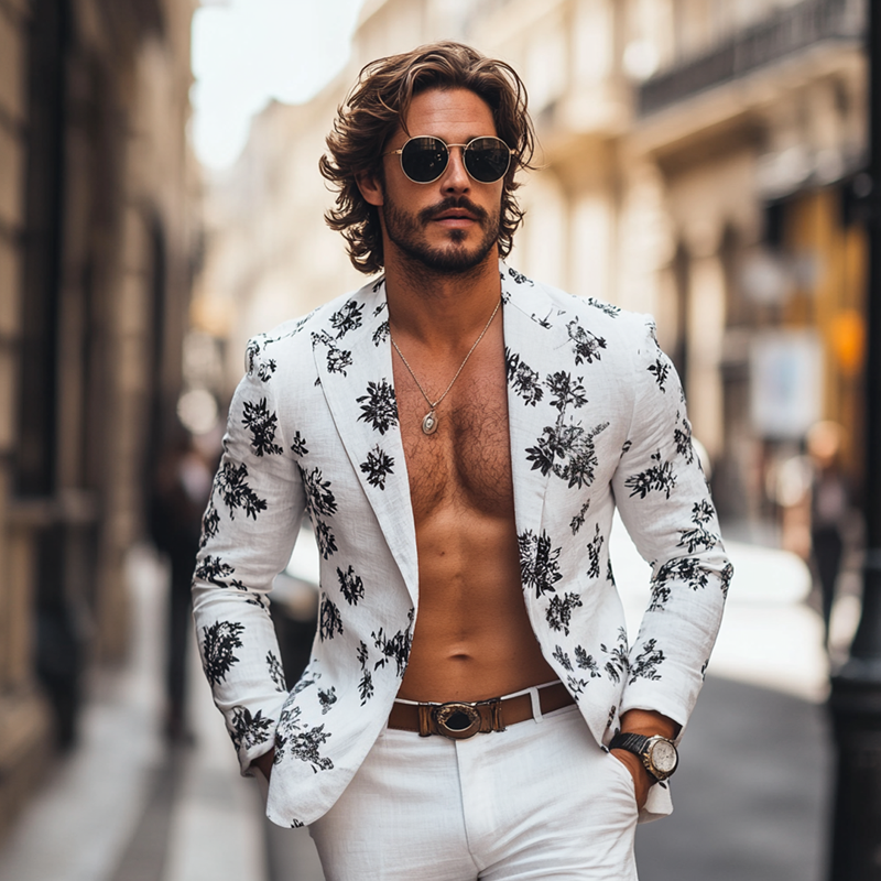 Men's Fashion Floral Peak Lapel One Button Casual Blazer MTA1954G2Z