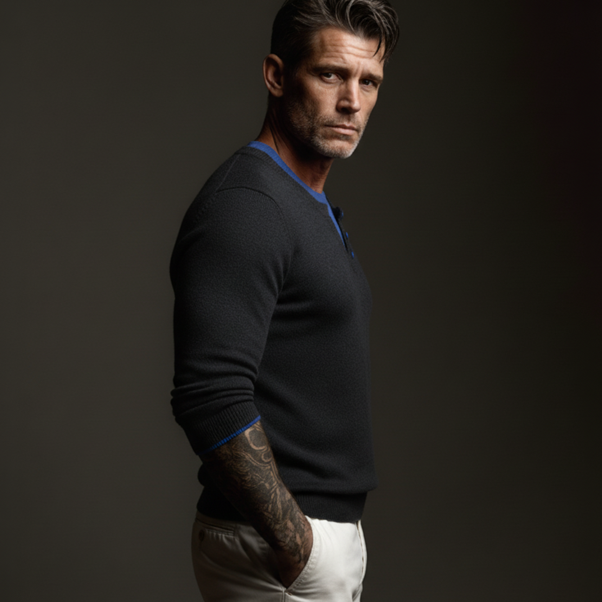 Men's Classic Casual Color-blocked Faux Two-piece Slim Fit Sweater MTA0714K4K