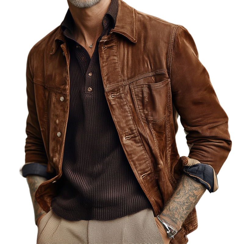 Men's Vintage Corduroy Lapel Single Breasted Jacket MTA1461H4X