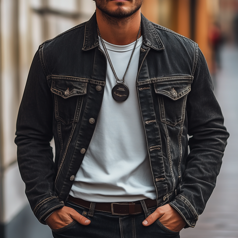 Men's Vintage Classic Washed Distressed Lapel Single-breasted Slim-fit Denim Jacket MTA0551H6M