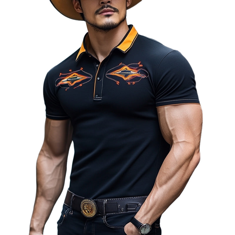 Men's Western Style Printed Short Sleeve Polo Shirt MTA2927D6X