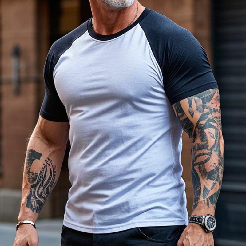 Men's Vintage Casual Round Neck Cotton Blend Short-sleeved T-shirt 55611291F