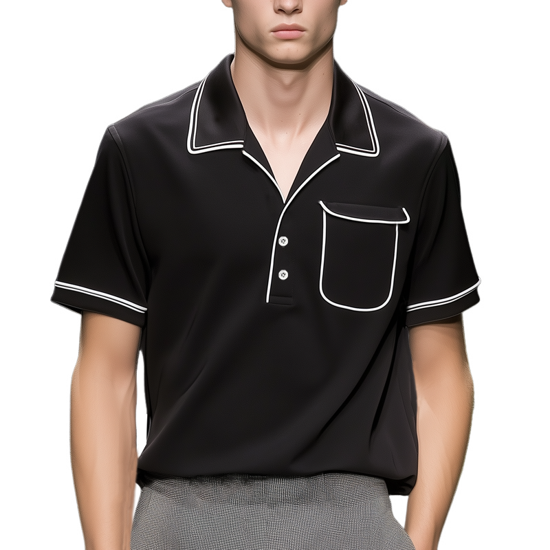 Men's Classic Black And White Polo Neck Short Sleeve T-Shirt MTA2114G5U
