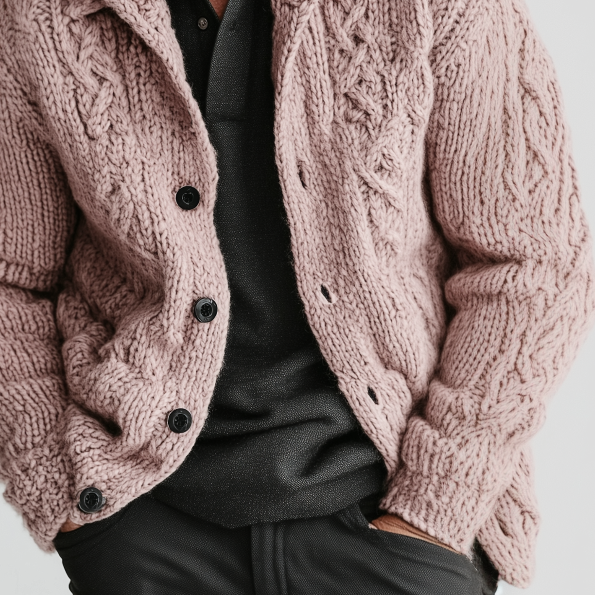 Men's Classic Casual Hooded Single-breasted Pink Jacquard Knit Cardigan MTA1912I8K