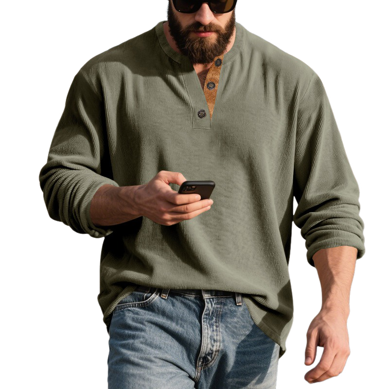 Men's Corduroy Henley Long Sleeve Sweatshirt MTA2915H1X