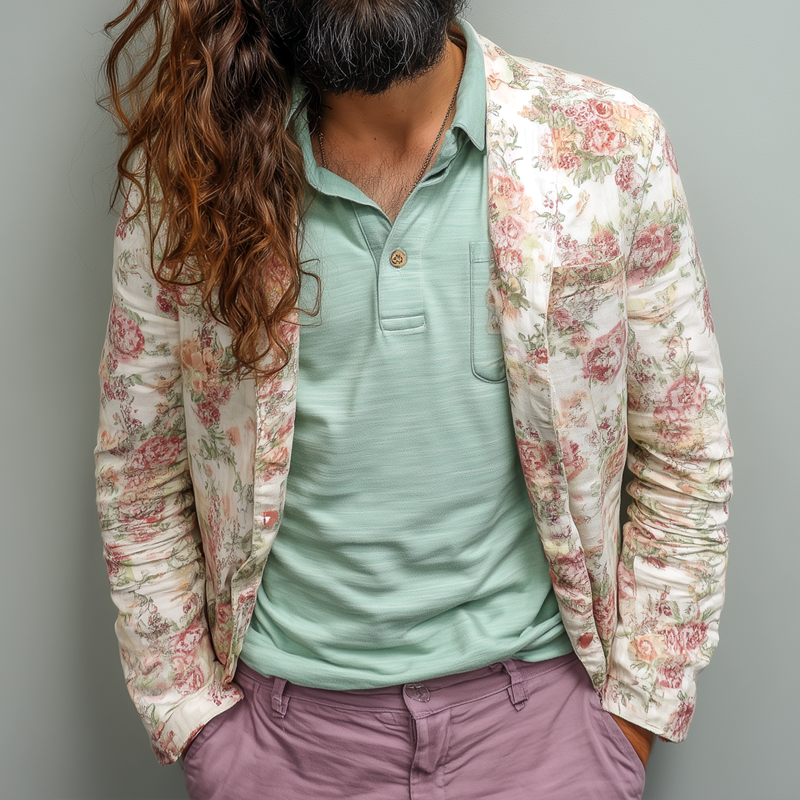 Men's Floral Print Notch Lapel Single Breasted Casual Blazer MTA1018G5Z