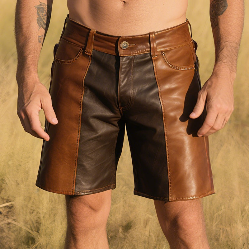 Men's Retro Western Cowboy Style Ranch Classic Leather Shorts MTA1311E6TO