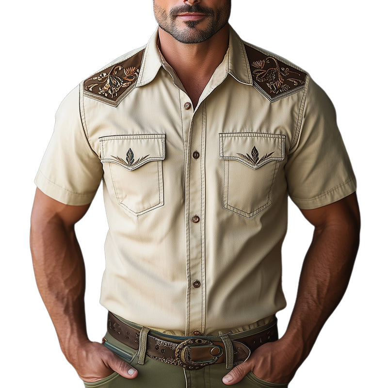 Men's Western Cowboy Style Embroidered Short Sleeve Shirt MTA0802E1U