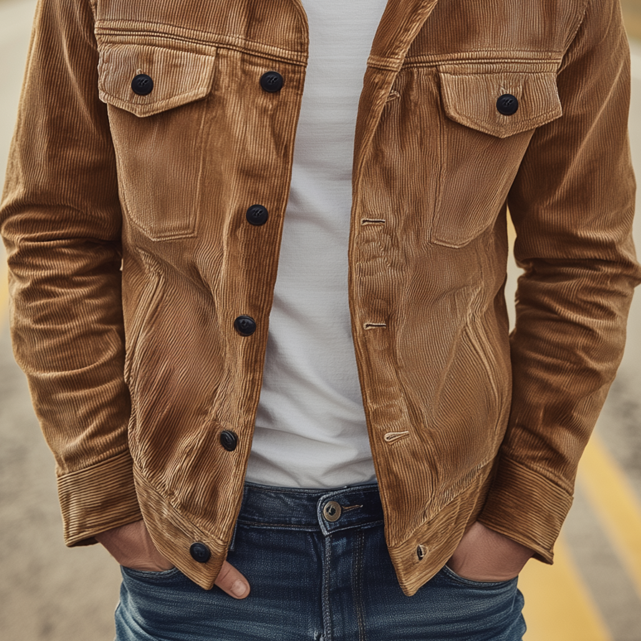 Men's Classic Casual Multi-pocket Lapel Corduroy Thin Jacket MTA0480H6K