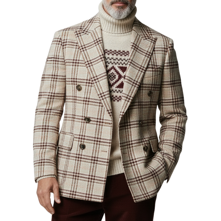 Men's Classic Casual Plaid Faux Wool Double-breasted Blazer  MTA1975I5K