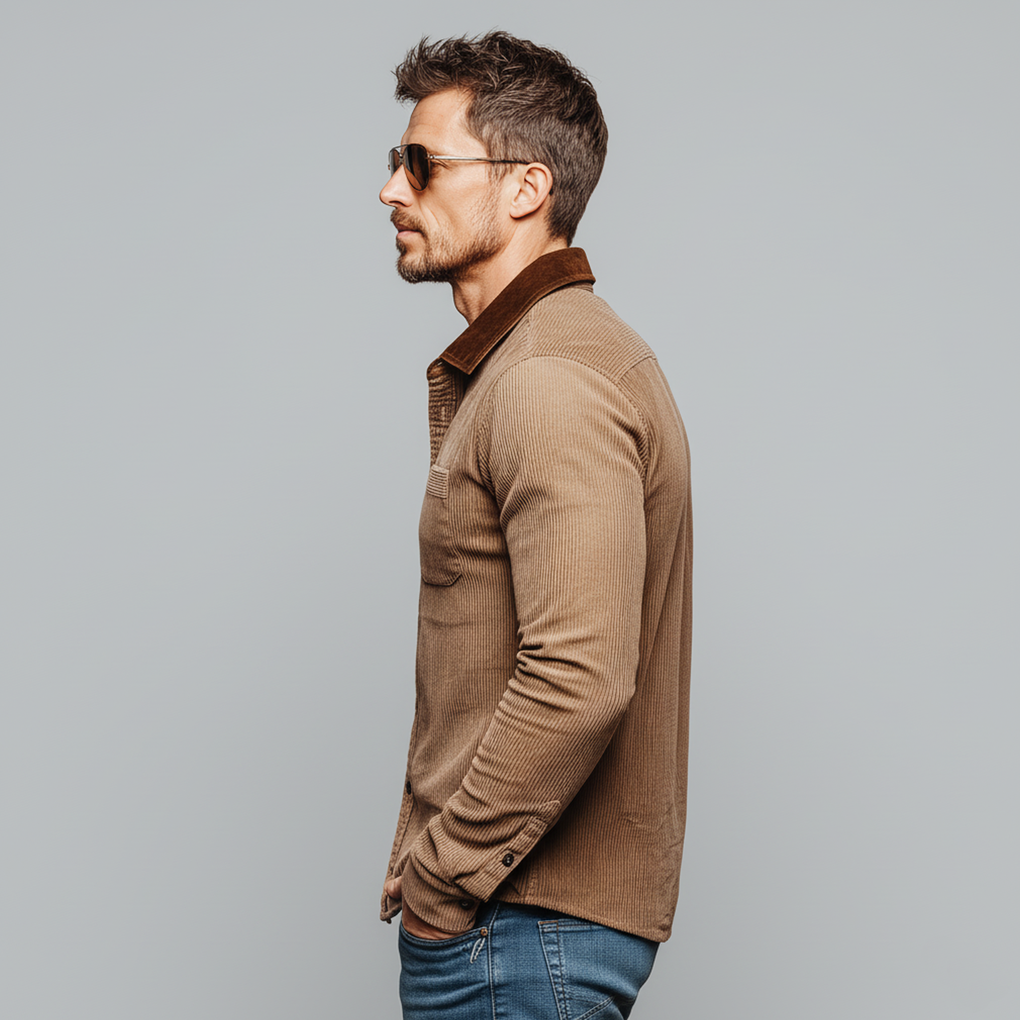 Men's Classic Casual Faux Suede Lapel Slim-fit Corduroy Long-sleeved Shirt MTA1551L6K