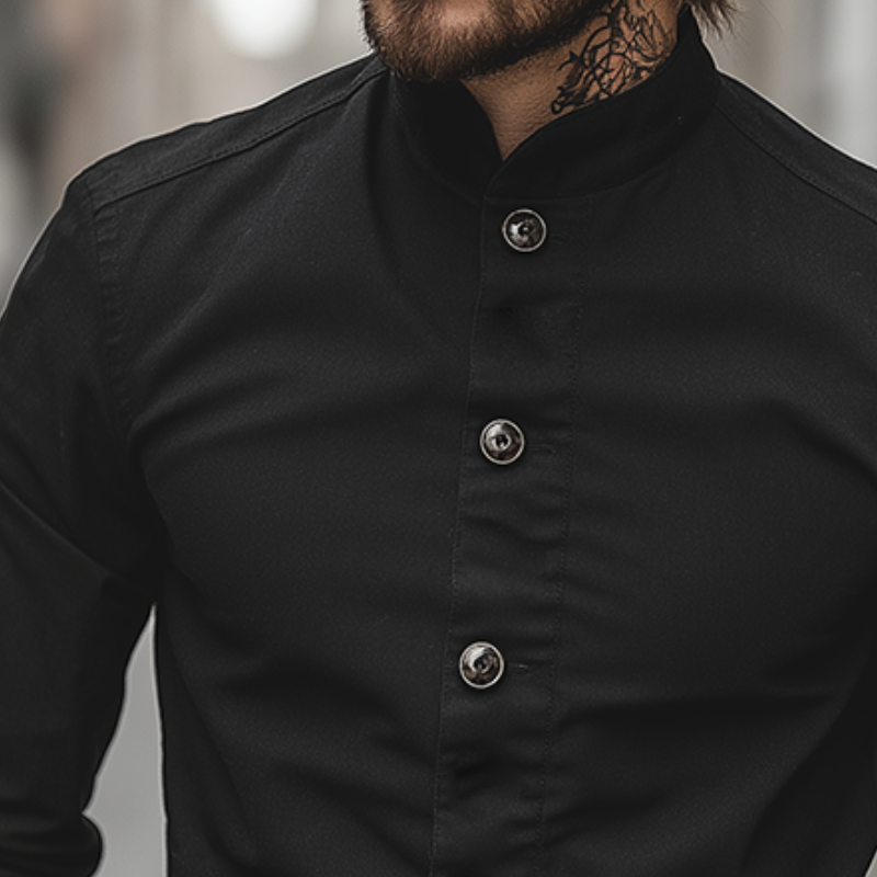 Men's Retro Casual Cotton Stand Collar Button Shirt MTA3059L9TO