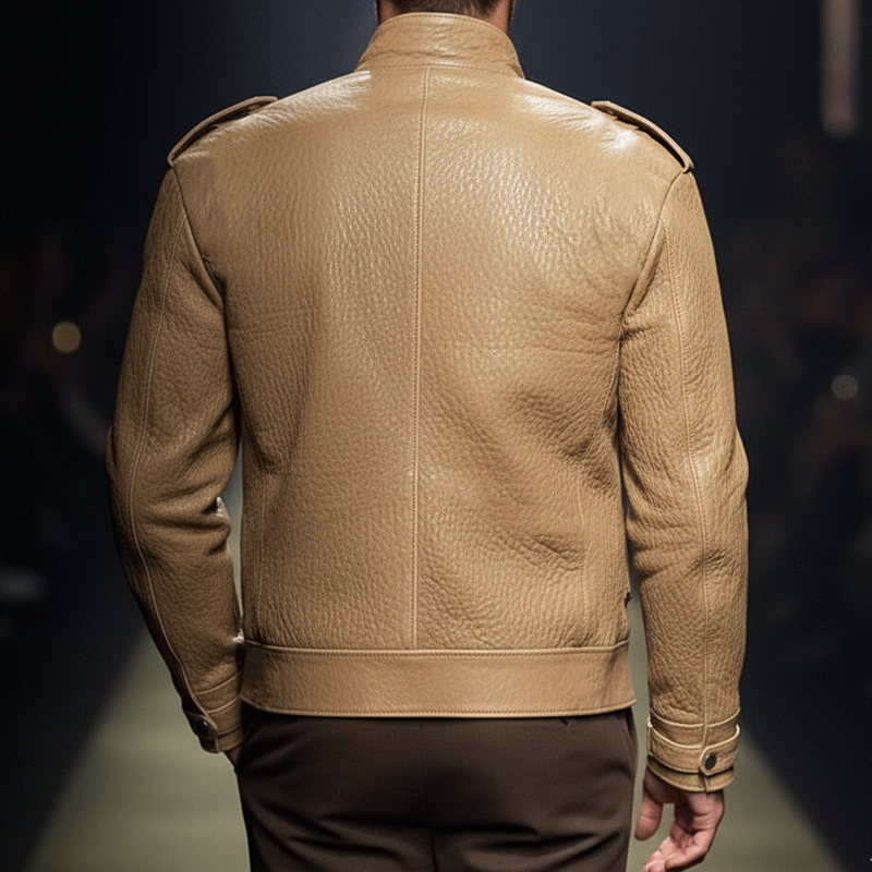 Men's Urban Fashion Stand Collar Textured PU Leather Jacket MTA1985K6U