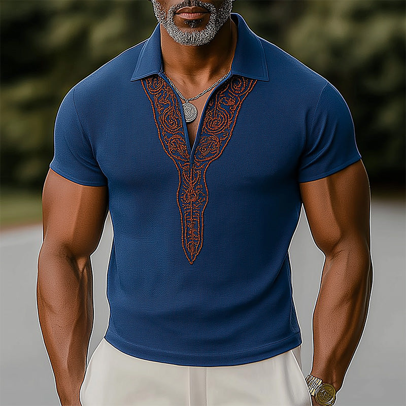 Men's Summer Contrast Embroidery Knitted Short Sleeve Polo Shirt MTA2929E1P