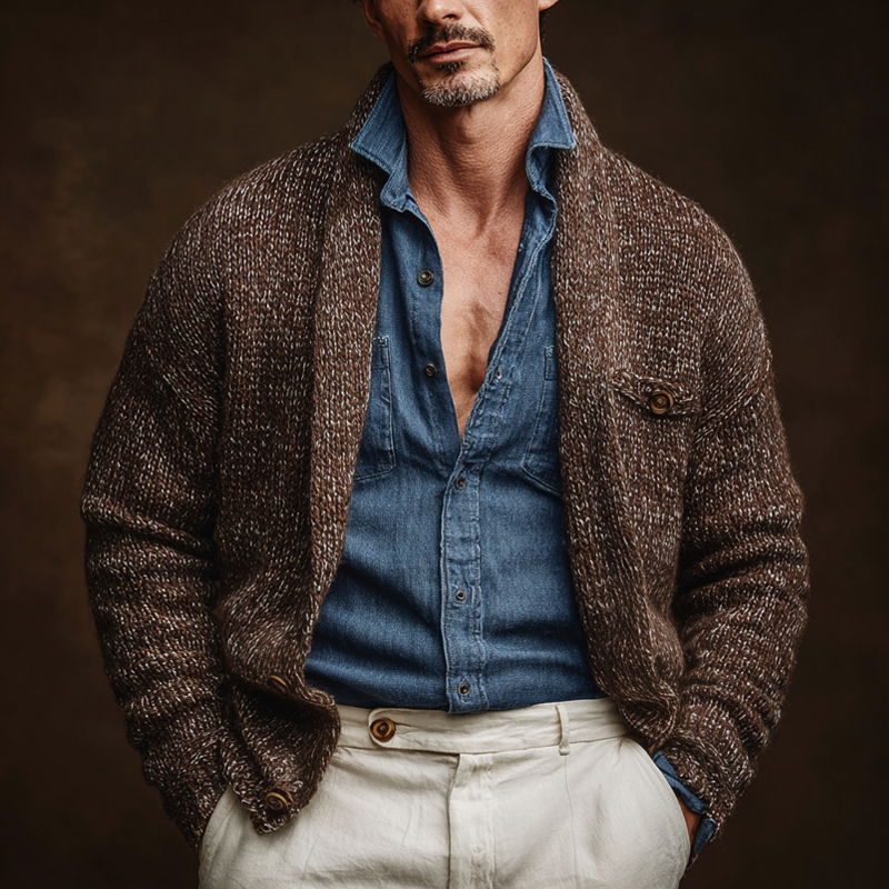 Men's Knitted Shawl Collar Single Breasted Casual Cardigan MTA1586I3Z