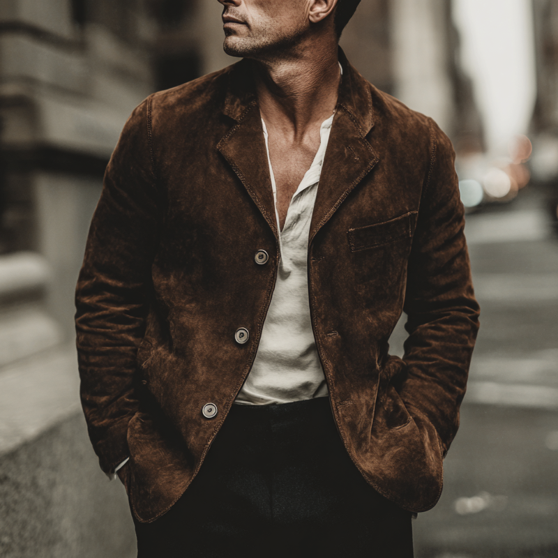 Men's Vintage Solid Color Faux Suede Single-Breasted Blazer MTA1501H6X