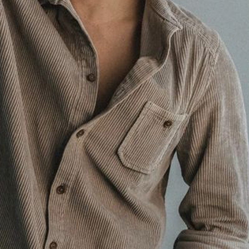 【Spedizione in 24 ore】Camicia casual da uomo in velluto a coste con risvolto monopetto e tasca a toppa a maniche lunghe 98550459M