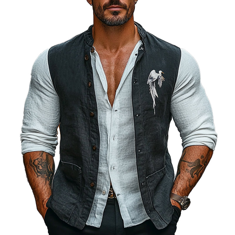 Men's Stand Collar Denim Embroidered Vest 58260131X