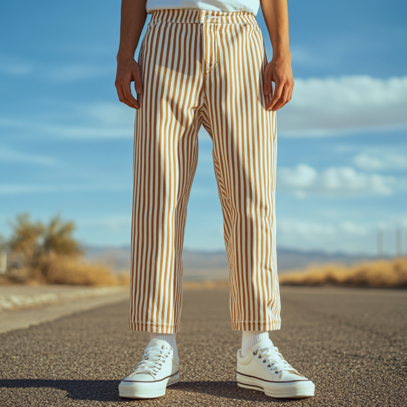Men's Casual Cotton Twill Striped Slim Straight Pants MTA2227D4M