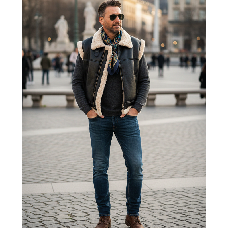 Men's Fashion PU Leather And Faux Sheepskin Vest MTA2454I6U