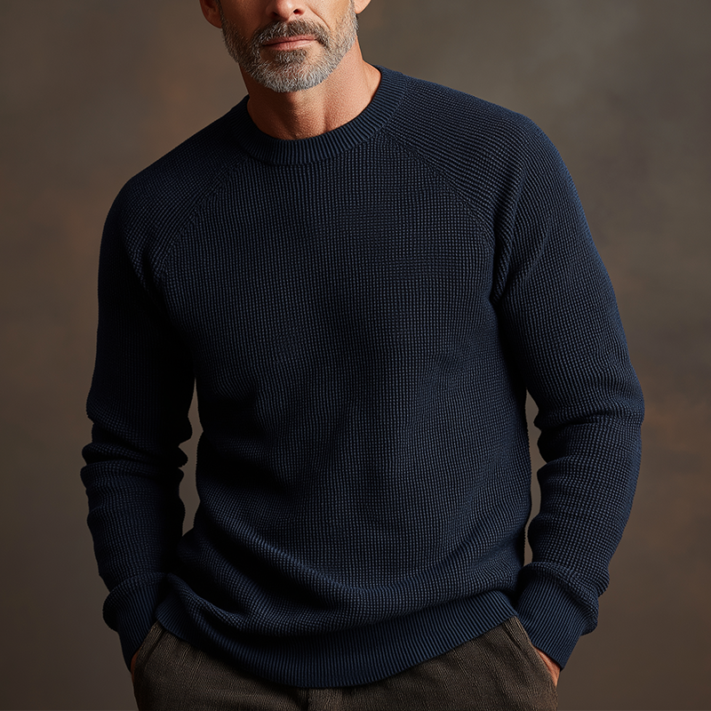 Men's Solid Waffle Texture Knitted Sweater MTA2752H1P